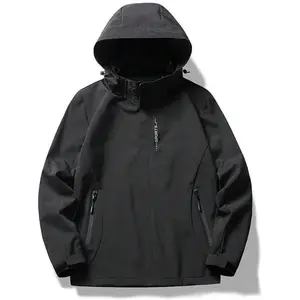 Waterproof windbreaker with removable hood, lightweight rain coat for casual hiking and cycling