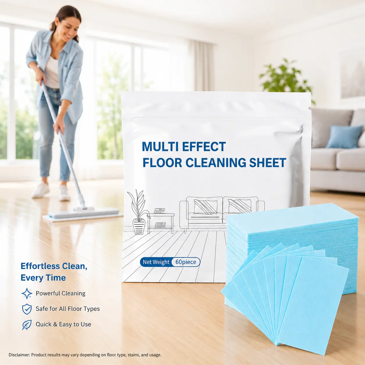 100-Piece Powerful Cleaning Tablets, Antibacterial Floor Cleaners & All Purpose Cleaner for Hardwood, Laminate, Tile, Home Supplies, Household Items, Everyday Cleaning