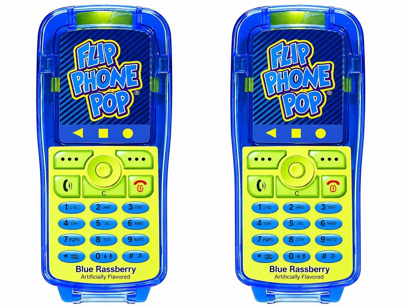 Kidsmania Flip Phone Pops 2-Pack Grape Watermelon Blue Raspberry 4.1 Inch Nostalgic Candy Treats Perfect Party Favors Unique Candy Collections Sweet Snack Bonbon Lollipop