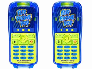 Kidsmania Flip Phone Pops 2-Pack Grape Watermelon Blue Raspberry 4.1 Inch Nostalgic Candy Treats Perfect Party Favors Unique Candy Collections Sweet Snack Bonbon Lollipop
