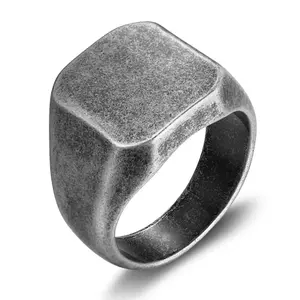 Retro Vintage Hip-hop Style Geometric Square Stainless Steel Men's Ring, Daily Street Style Wearing Accessories Statement Rings