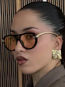 Women'S Stylish Oval Frame Glasses, Casual Style Eyewear with Protection & Metal Hinges - Tortoiseshell-like Patterned PC Lens, Lightweight Polycarbonate Frame for Day & Night Wear, Eyewear for Driving, Outdoor, Everyday Use, Oval Shape