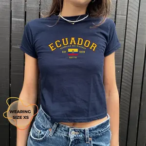 Ecuador Quito Baby Tee, Y2K Graphic T-Shirt for Women, Ecuador Flag Slim Fit Top, South America Travel Cute Baby Tee