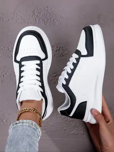 Women's Lace-Up Thick Sole Skate Shoes, Lightweight Comfortable Sports Shoes for Outdoor Sport, Female All-match Round Toe Shoes for Daily Wear, Girl