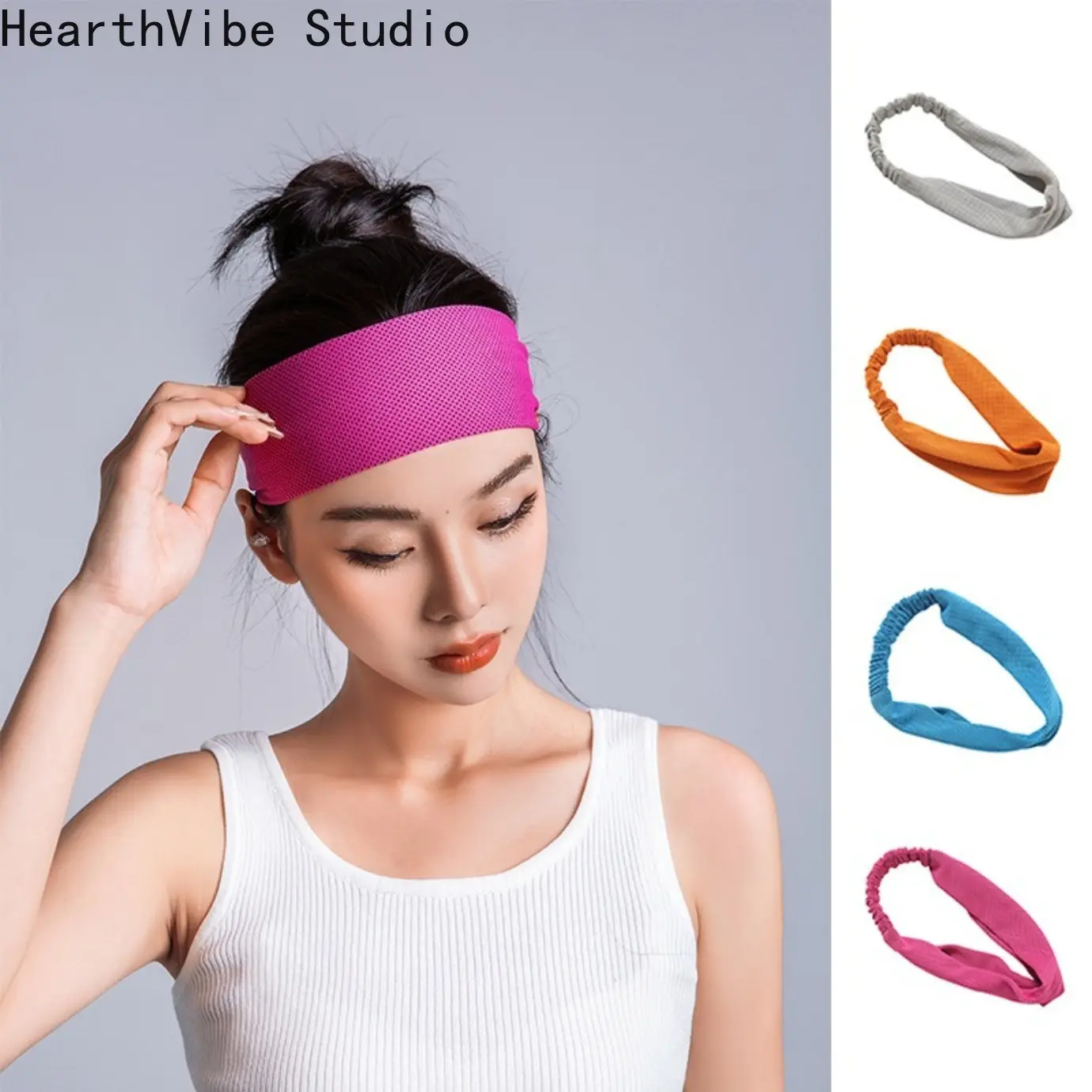 Women's Universal Cooling Sports Headband - Elastic, Sweat-Wicking, Non-Slip, Sweat-Absorbing, Solid Color Workout Headband for Adults, Running, Yoga, Training, Elastic Headband