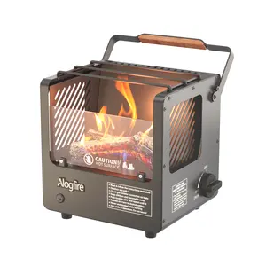 Alogfire 3-in-1 Portable Gas Fire Pit Heater Stove, Real Flame Mini Fireplace, Smokeless Clean Burning, Easy Setup for Camping, Fishing, BBQ, Patio, Backyard & Emergency Heating