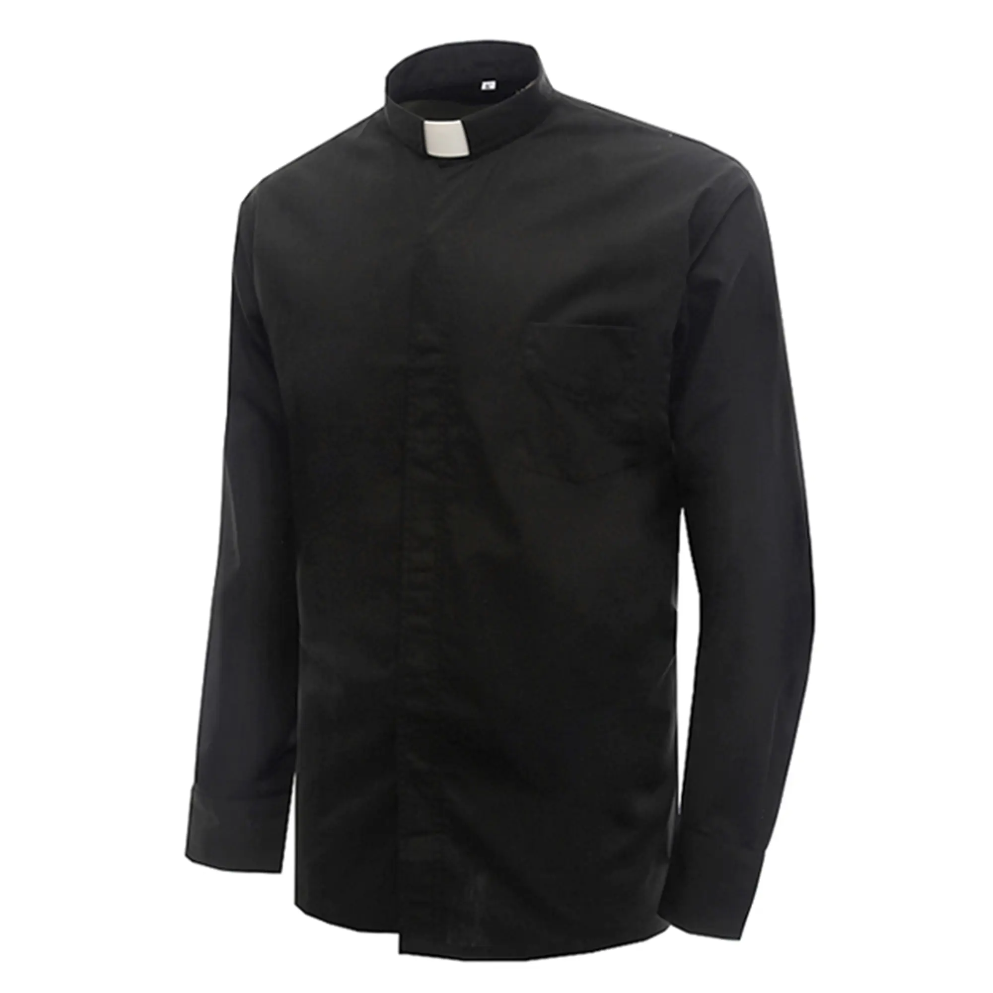 IVYROBES Men's Classic Tab-Collar Clergy Shirt, Formal Long-Sleeve Preacher Top, Solid Black for Communion & Church Services