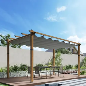 Garvee 10 x 13 ft Outdoor Pergola with Adjustable Canopy, Reinforced Aluminum Frame, Metal Gazebo for Porch, Garden, Sun Shade, Beach Pavilion, Grape Trellis, Grill, Backyard Deck in Wood-Grain & Grey