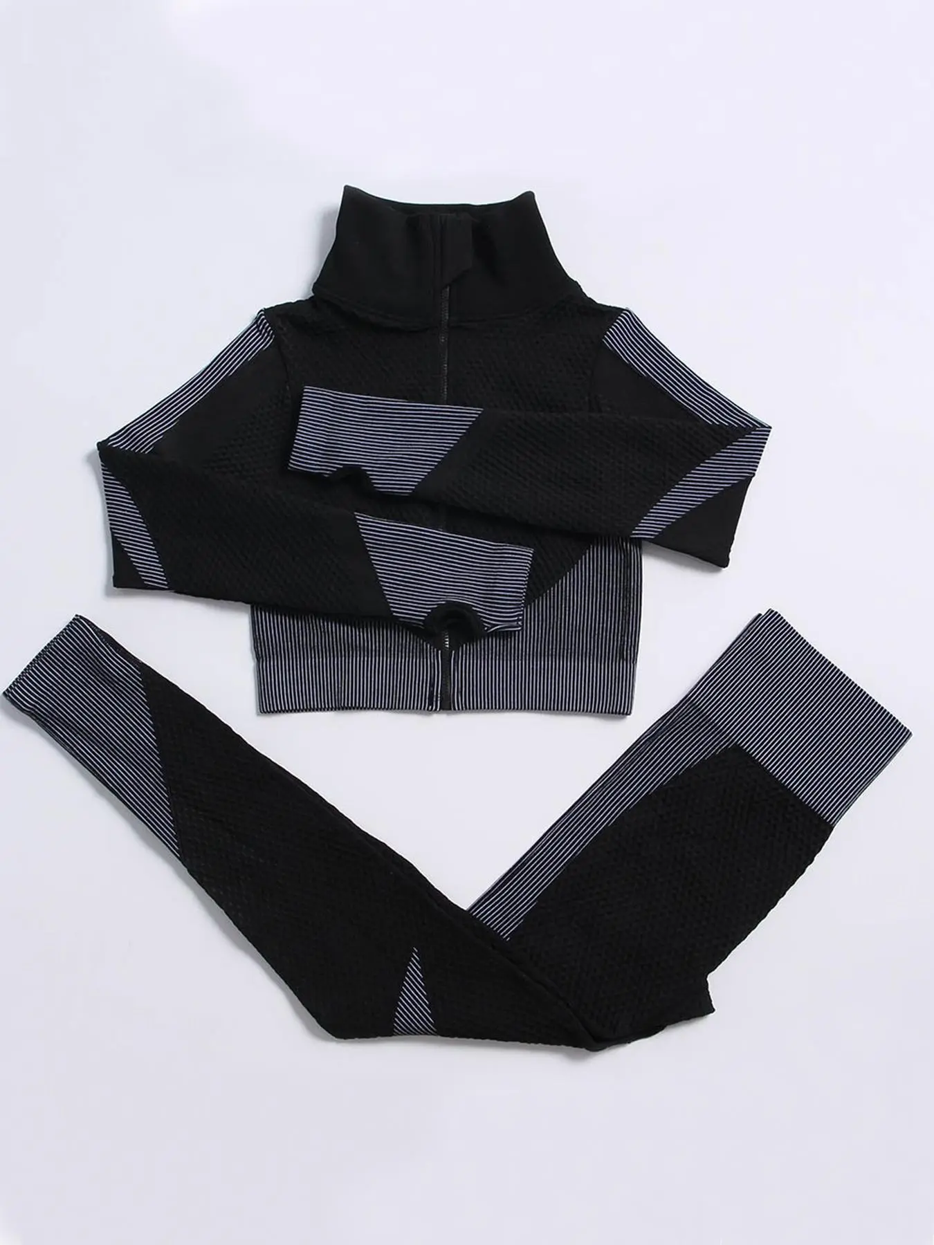 Two-Piece Set Women's Tracksuit Set, Sporty Breathable Quick Drying Seamless Workout Set, Long Sleeve Zip Up Crop Jacket & High Waist Leggings, Ladies Sportswear for Indoor Outdoor Wear, Seamless Gym Set