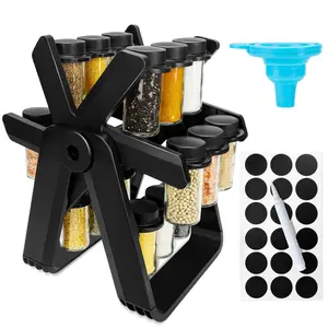 Rotating Spice Rack Organizer – 18 Glass Jars with 360-Degree Turntable, Labels, Funnel & Water Pen – Ideal for Kitchen Countertops, Pantries & Cabinets!