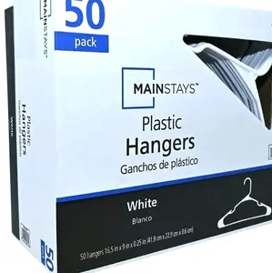Mainstays Plastic Clothes Hangers, White, 50-Count, Lightweight & Durable for Everyday Use