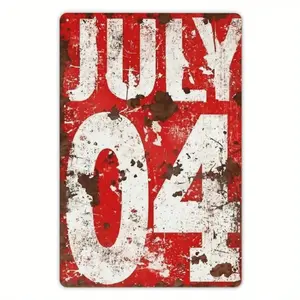 Vintage Style 2D Flat Metal Sign Featuring Retro Independence Day 4th of July Date Number for Wall Decor Farmhouse Room Decor Pub and Holiday Gift