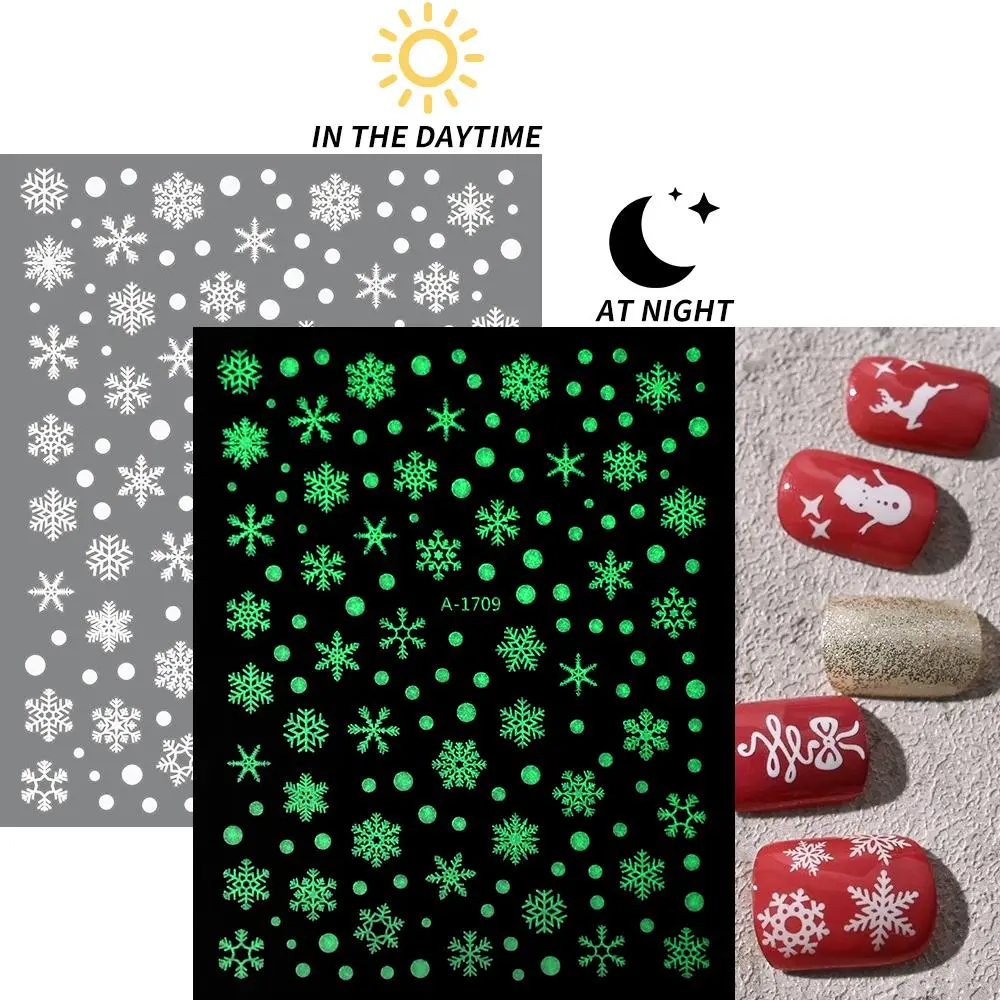 3D Luminous Christmas Snowflake Nail Stickers Winter Snowman Snowflake Self-Adhesive Sliders Glow in The Dark Nail Art Decals **