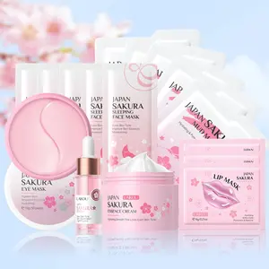 Sakura Skincare Set (16pcs/set), Sakura Eye Mask, Serum, Cream, Lip Mask, Sleeping Mask, Mud Mask, Moisturizing Skin Care Kit for Women