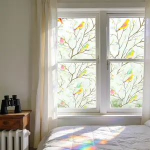 Floral Rainbow Window Privacy Film 3D Static Cling No Glue Easy Install Reusable Heat Control & UV Block Stained Glass Effect for Kitchen Living Room