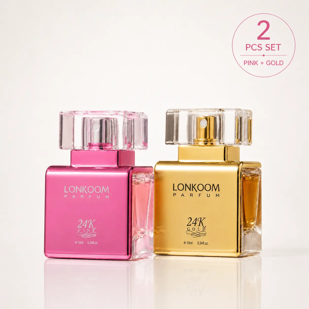 Lonkoom 24K Pink & Gold Mini Perfume Set for Women, 2 x 10mL | Peach, Vanilla & Chocolate Fragrance Duo