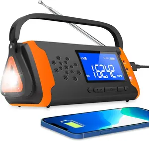 4000mAh NOAA Weather Alert Radio, Hand Crank Solar Powered, LED Display, Flashlight, SOS & AUX for Hurricane Preparedness & Outdoor Use Solar Hand Crank Emergency Radio