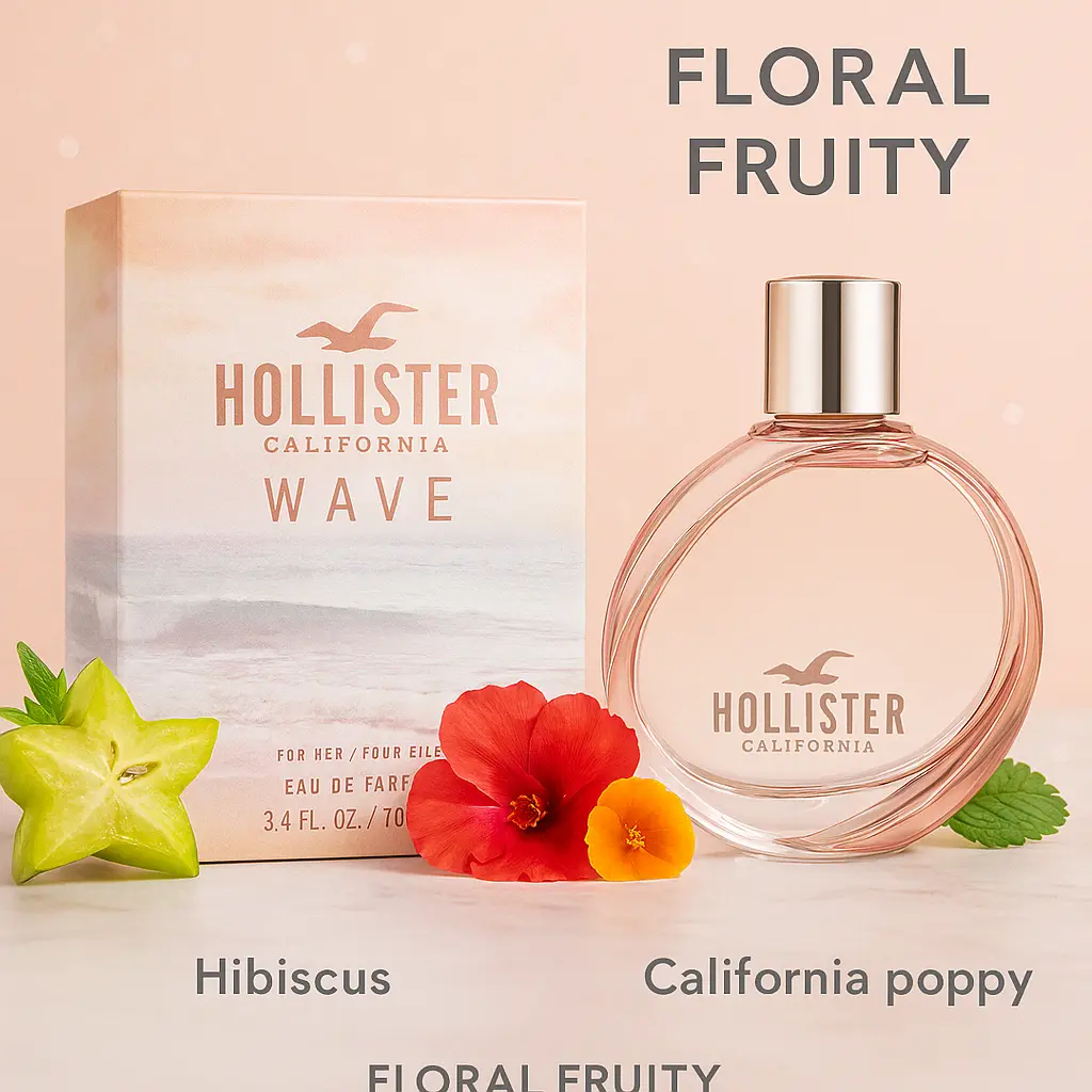 Hollister Wave Women’s Perfume 3.4 oz EDP Spray, Floral Fruity Long-Lasting Fragrance with Starfruit, Quince, Orchid & Hibiscus, Everyday Gift for Her