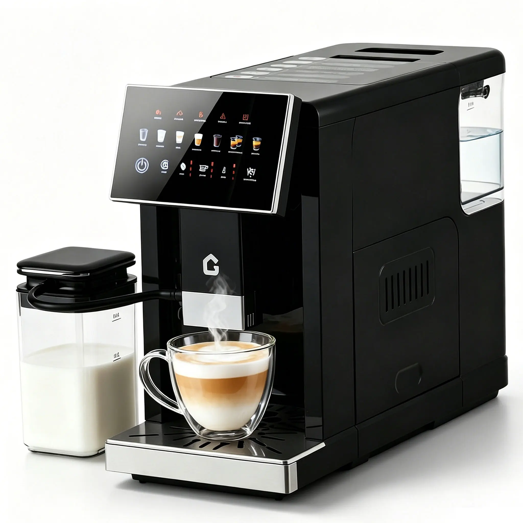 Garvee Upgrated Automatic Espresso Machine, One-Touch Coffee Maker with Built-in Grinder and Milk Frother, 6 Custom Recipes,1.5l Water Tank, Auto Self-Cleaning, 120v for Home & Office Use