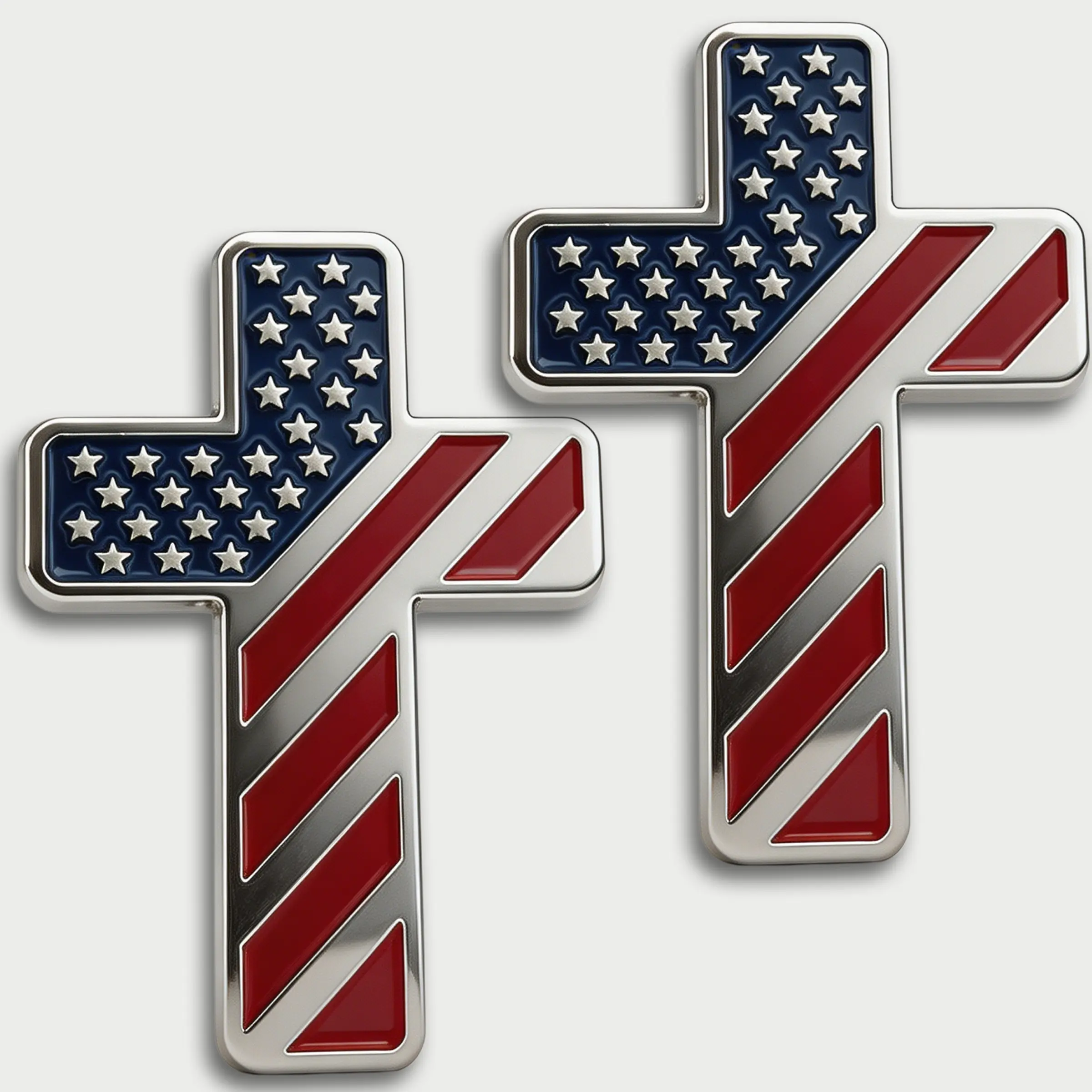 Christian Cross Car Emblem - Zinc Alloy 3D Patriotic USA Flag Badge with Adhesive - Enamel Silver Decal for Car, Truck, Home Decor, Stickers For Cars, Decals For Trucks