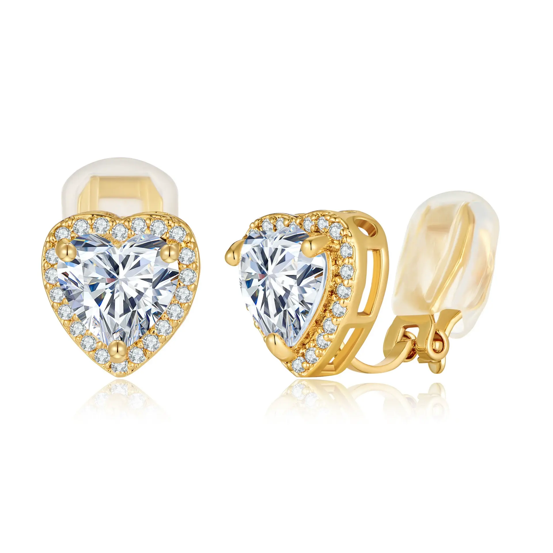 Clip On Earrings for Women 14K Gold Plated Non Pierced Ears Clip Earrings Cubic Zirconia Clip On Stud Earrings  Heart Square Crystal Earring Studs Earring Hypoallergenic  Earrings Jewelry
