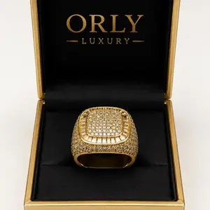 Luxury Iced Out Ring - 14K Gold Plated Stainless Steel Fashion Statement Jewelry