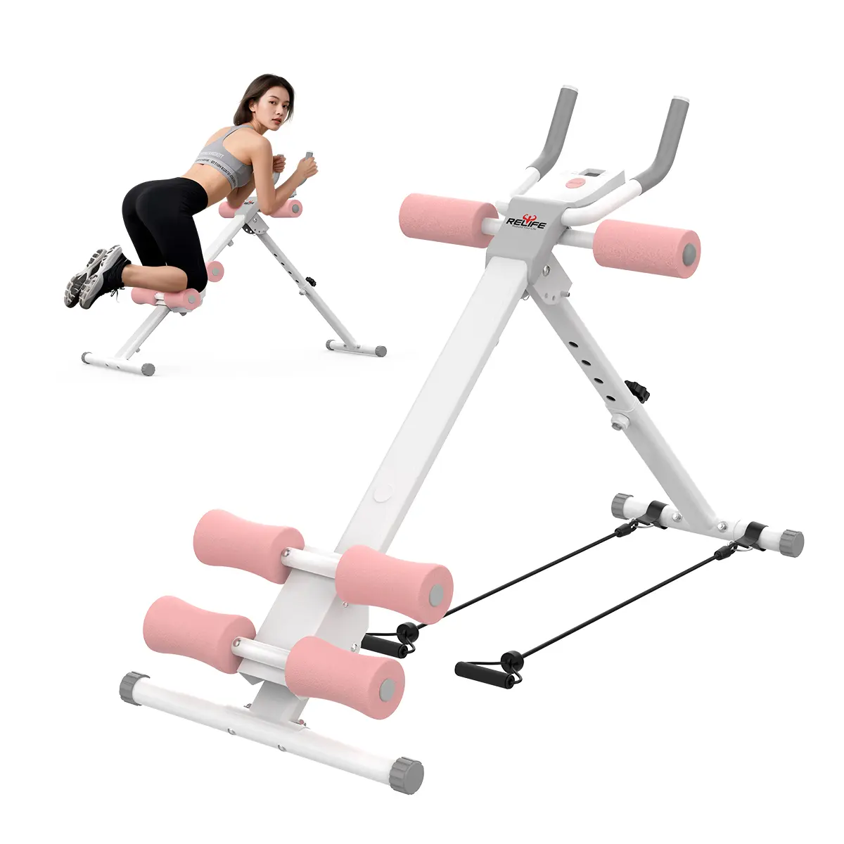 RELIFE Adjustable Abdominal Crunch Machine - Foldable Ab Workout Gym Exercise Equipment for Abs, Waist, Arms, Legs - Beginner-Friendly At Home Gym Fitness Gear