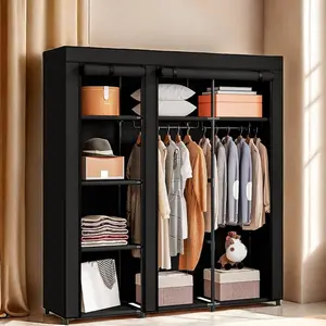 51 Inch Portable Wardrobe Closet Organizer Storage Hangable Clothes Rack Closet With Non-Woven Fabric for Hanging Clothes for Bedroom Organization Folding