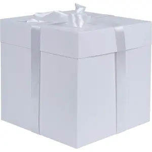 Medium  Box with Lids, Ribbon and Paper Filler, for Birthdays, Mother's Day, Bridal Showers, Weddings,  Showers - Collapsible, 8.7", 1 Pack, White