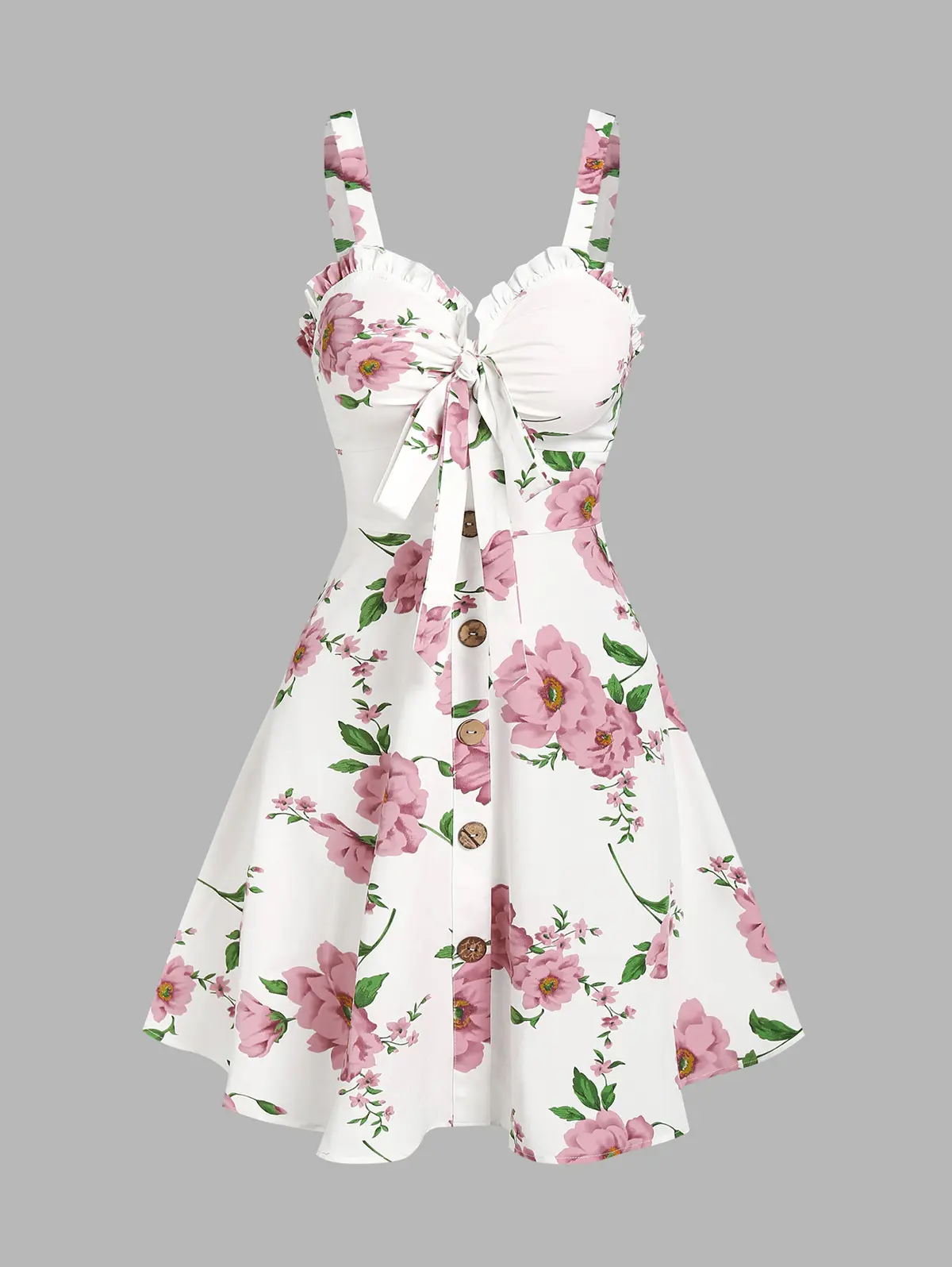 Women's 2026 Summer Dresses Sleeveless Floral Print Vacation Sundress Garden Party Dress Summer Ruffled Bowknot Mini Dress Valentine's Day Gift
