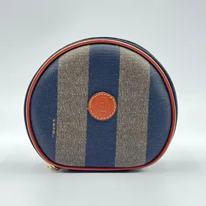 Pre-owned FENDI Leather Small Leather Goods Pequin Pouch inner Mirror Bag Khaki PVC Leather