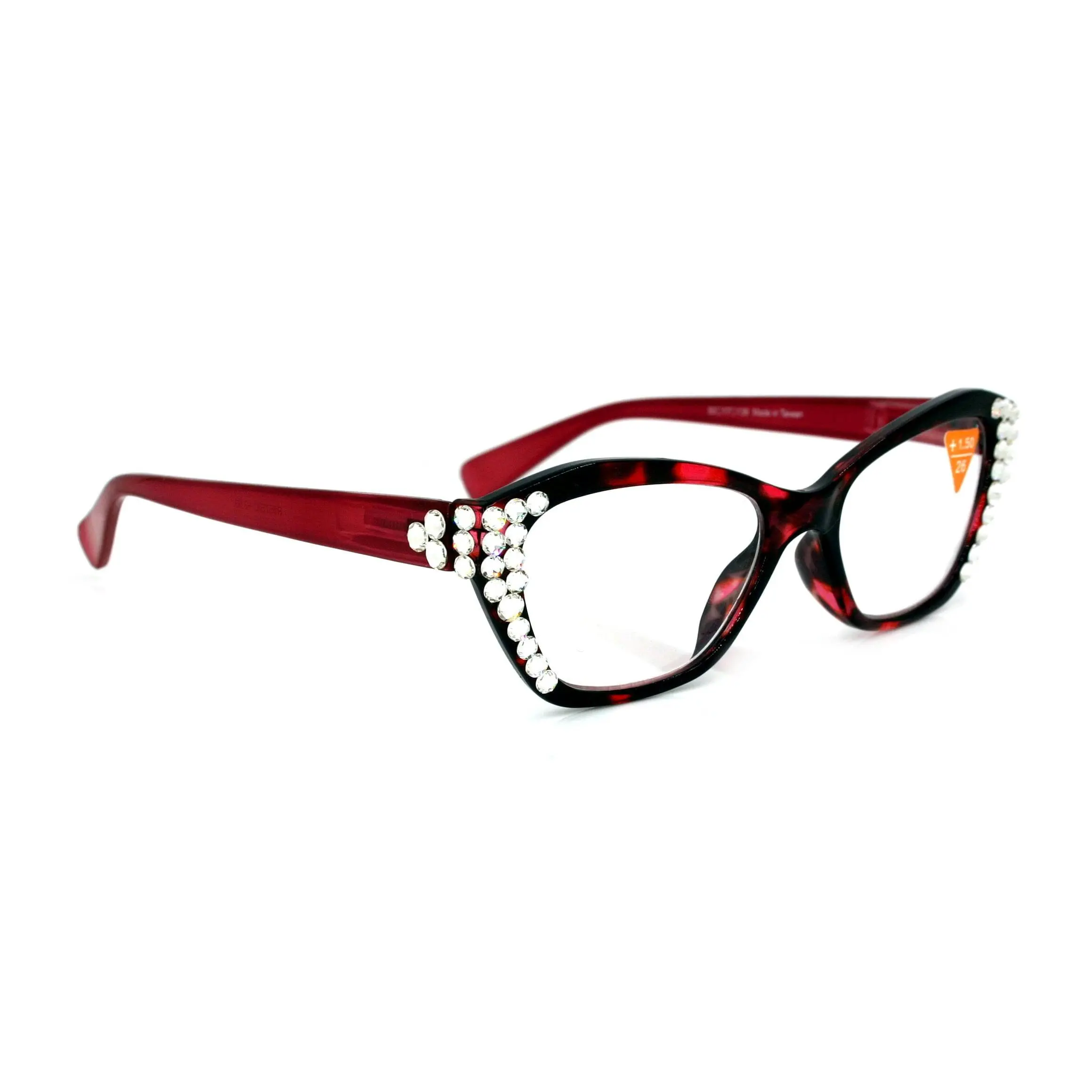 Jane, (Bling) Women Reading Glasses W (Clear) Genuine European Crystals, Magnifying Reader, Cat Eyes (Pink) Tortoise Shell. NY Fifth Avenue