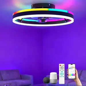Smart RGB Ceiling Fan with Lights, 20" Modern Flush Mount Ceiling Fan Light, Dual Lighting Mode Low Profile LED Fan with Remote/APP Control, Works with Alexa & Google, for Bedroom Indoor Color Changing