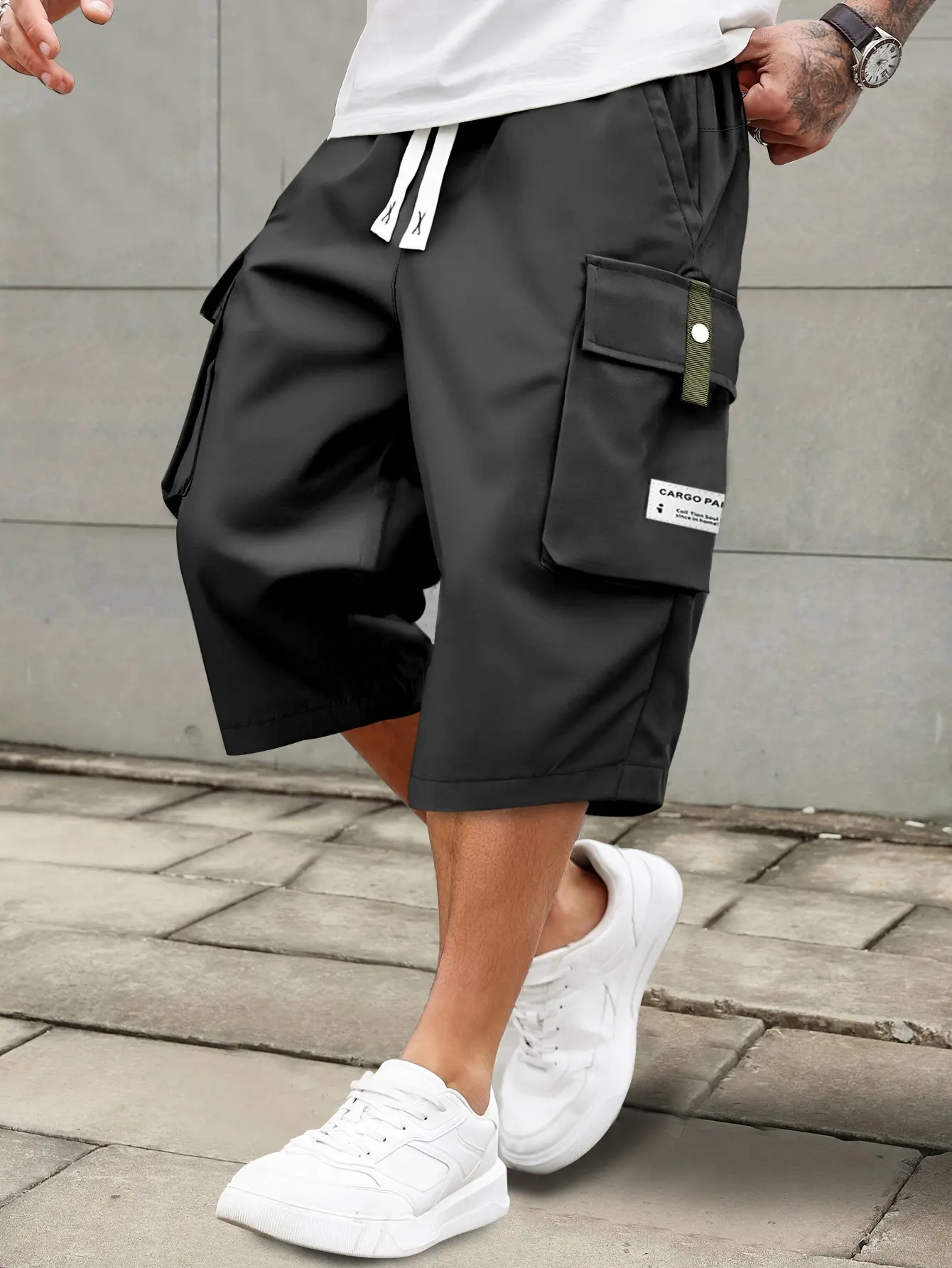 Men's Plain 3-Piece Shorts Set - Menswear, Loose-Fit, Polyester Fabric, Lightweight Breathable, Pockets, Drawstring, Suitable for Summer Outdoor Leisure, Sportswear, Teenagers (3pcs-Black + Army Green + Khaki)