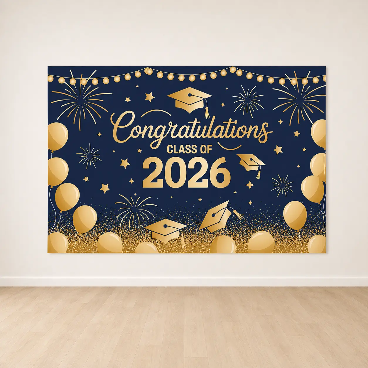 1pc Printed Reusable Polyester 2D Flat Graduation Banner - Class of 2026 Congratulations, Landscape Background Fabric, Graduation Party Decorations, Ceremony Photo Backdrop for Classroom & Home