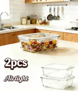 1500ml Large Glass Food Storage Containers with Lids, Airtight Meal Prep Containers for Lunch, Microwave/Dishwasher Safe, Set of 2