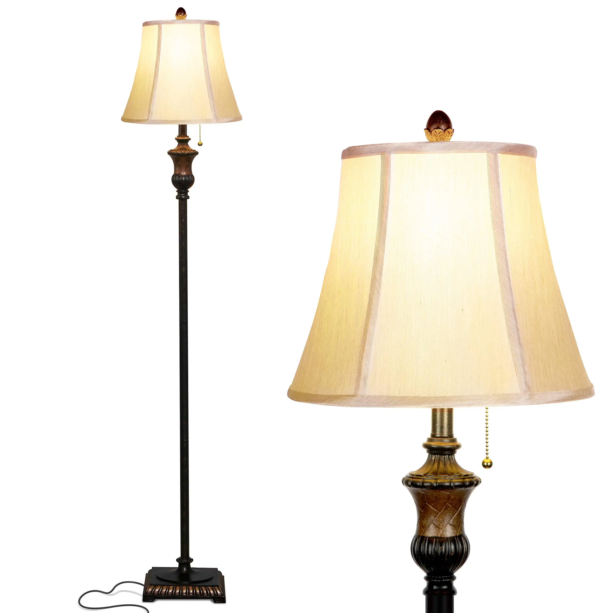 Brightech Sophia LED Floor Standing Lamp - Tall Mid-Century Modern Bronze Lamp with Bell Shape Fabric Shade, Cozy Indoor Decor Lighting, Home Decor Light, Siri/Alexa Ready for Bedroom & Living Room