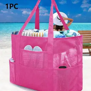 1PC Large Mesh Beach Bag with Practical Compartments, Reinforced Handle, Perfect for Vacation, Pool, and Shopping, Mesh Tote