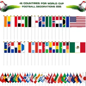 48-Count Water Proof Lightweight Polyester Mini International Handheld Flags Set with Sticks, for Party Decorations, School Activities