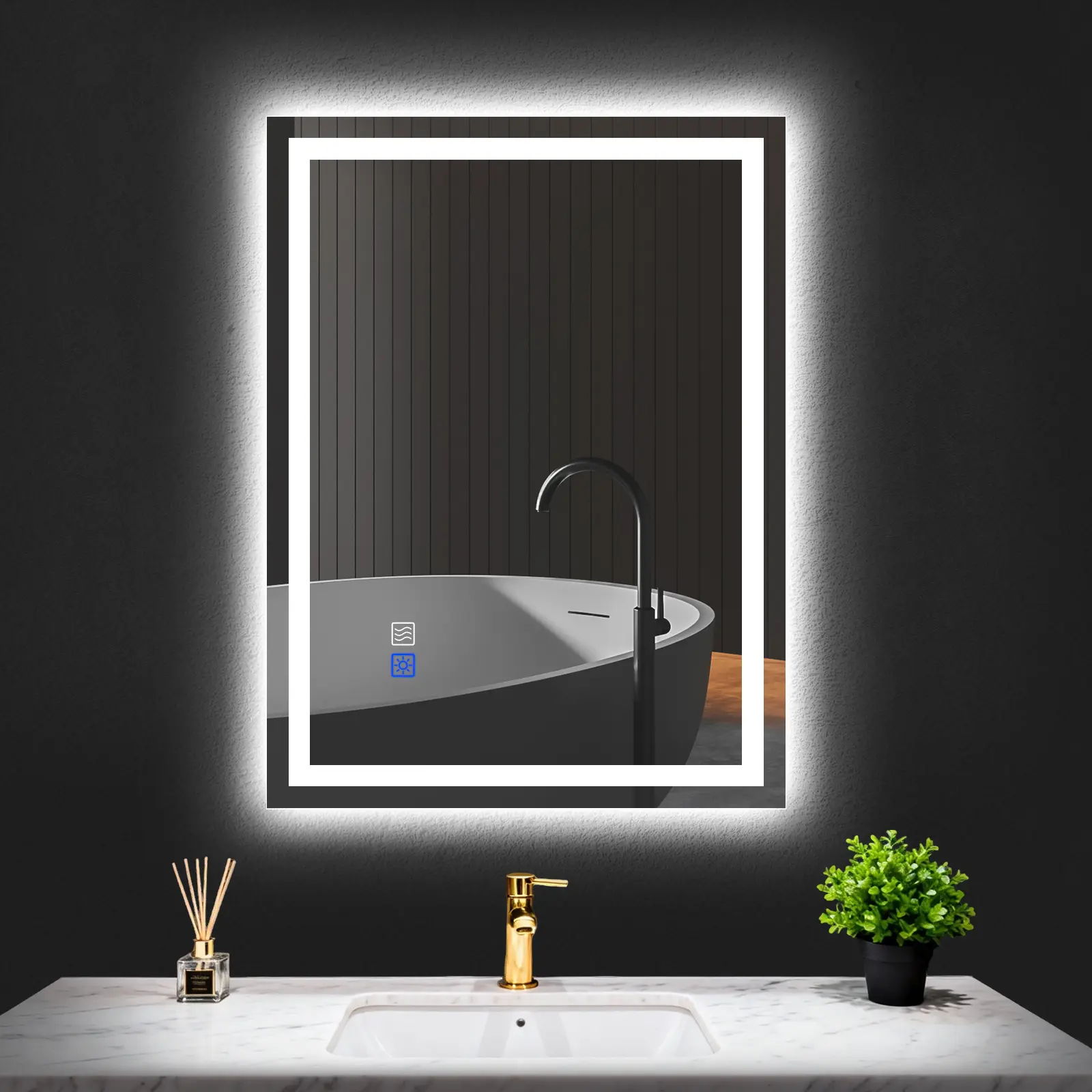 GLITGATE LED Bathroom Mirror With Lights Stepless Dimmable Brightness 3-Colors options Anti-Fog Memory function Smart Mirror Touch Sensor LED Mirror For Bathroom Wall Mounted Horizontal/Vertical