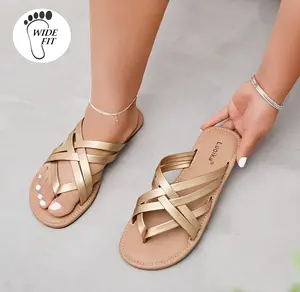 Luoika Women's Wide Width Flat Sandals, Flip Flop Slides Sandal Casual Strapy Sandal Slip on Summer Beach Shoes for Women Footwear Flipflop sandalias para mujer toallas femeninas