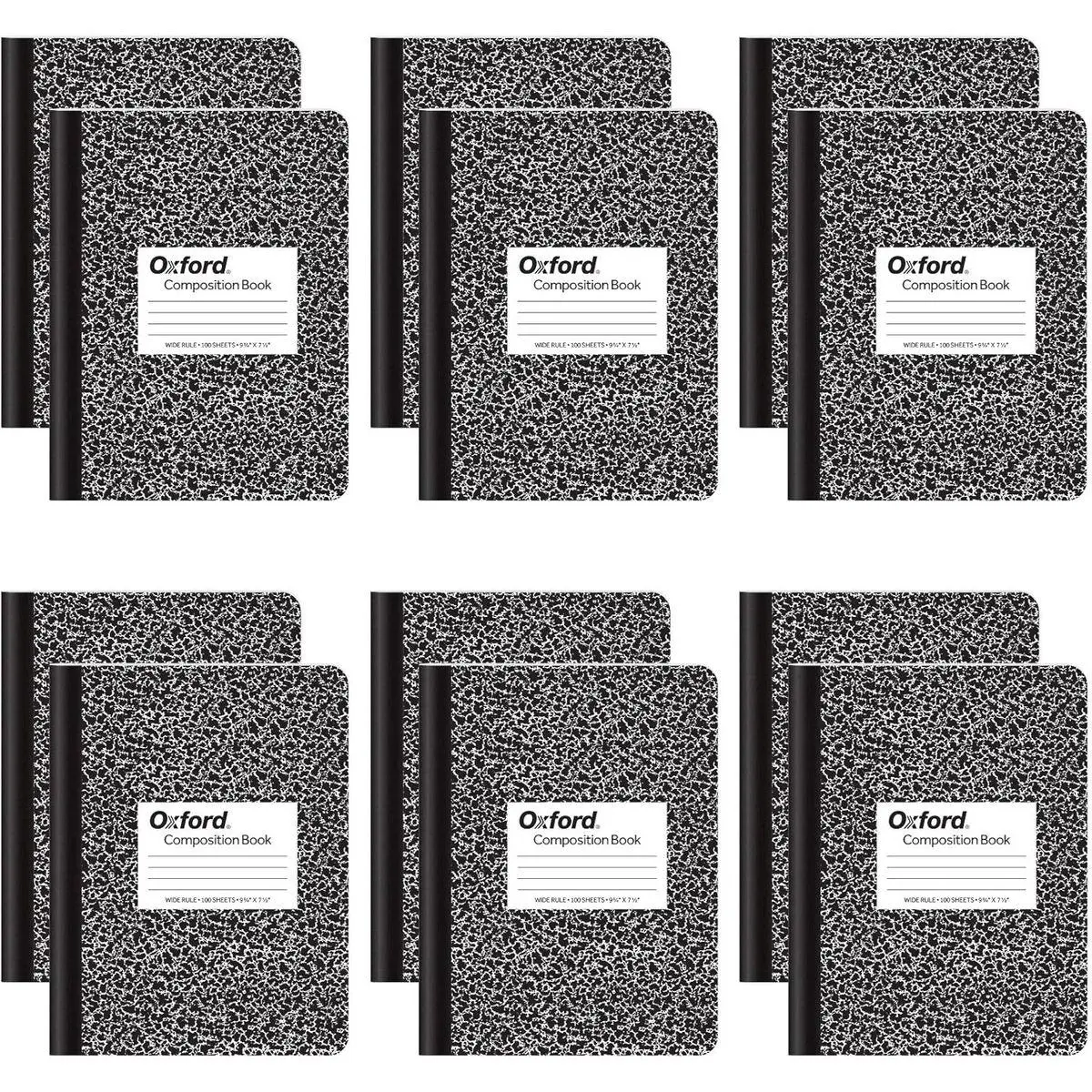 Composition Notebooks, Wide Ruled Paper, 9-3/4" x 7-1/2", Black Marble Covers, 100 Sheets, 12 per Pack (63795)