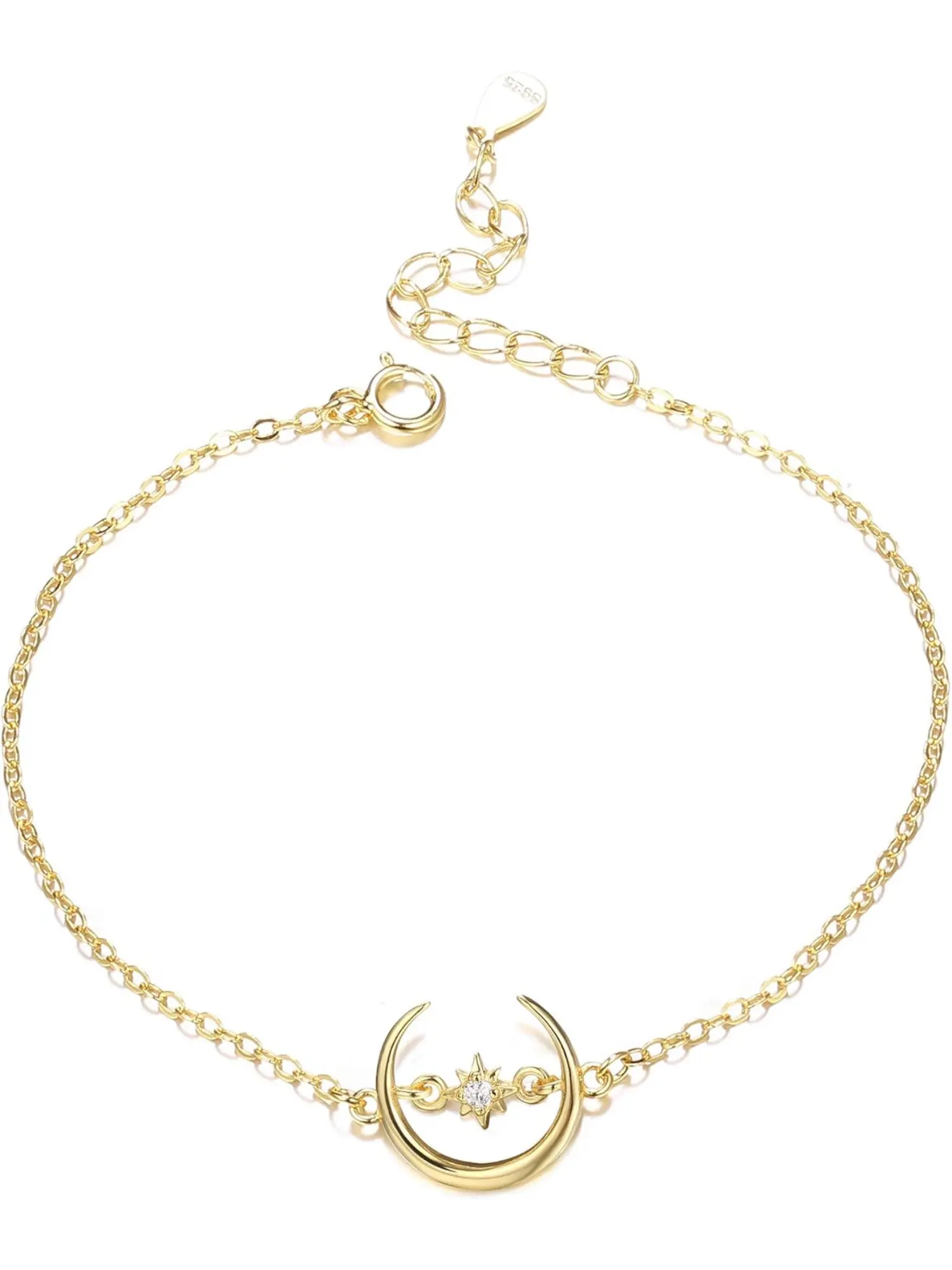 1 Pc 14K Gold Plated Moon Bracelet Exquisite Trendy Bracelet 925 Sterling Silver Crescent Moon Star Charm Bracelet Gift for Women