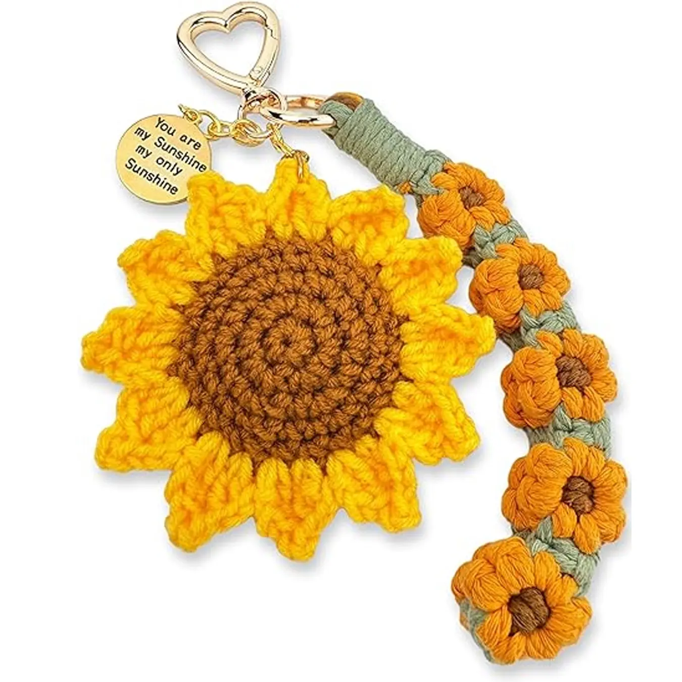 Handmade Crochet Sunflower Keychain for Women, Cute Emotional Support Gift with Daisy Wristlet, Inspirational Bag Charm, Key Charms for Friend Mom Daughter