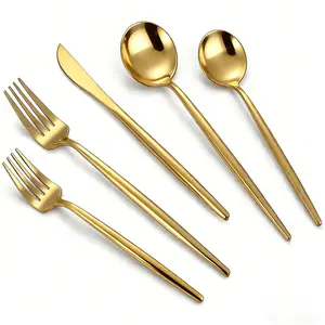 Gold Silverware Set, Satin Finish 20-Piece Stainless Steel Flatware Set,Kitchen Utensil Set Service for 4,Tableware Cutlery Set for Home and Restaurant, Dishwasher Safe