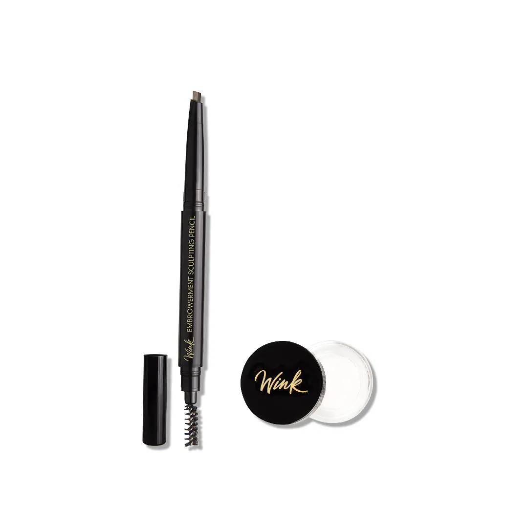 Wink Brow Definer Duo - Embrowerment Sculpting Pencil & Power Hold Wax, Cosmetic Eyebrow Set for Flawless Brows