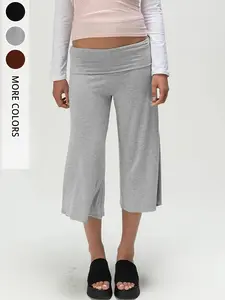 Soft Stretchy Turn-Up Capri Pants, American Casual Style, High Elasticity Breathable Comfort, Slimming Fit, Ideal for Daily Wear & Yoga