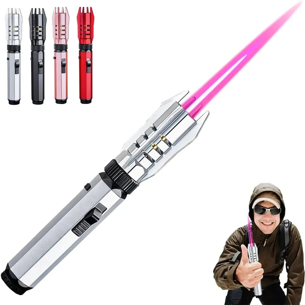 Blazaza Silver-Toned ABS Ceramic Heat Port Electric Plasma Torch Lighter - Windproof Flame, Refillable Butane, 360 Degree Inverted Ignition, Lock for Safety, Adjustable Straight Flame, Camping-Ready Metallic Sparkly Outdoors Gift for BF, Heat Resistant