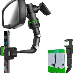 Rearview Mirror Phone Holder for Car-360° Rotatable and Retractable Car Phone Holder with Adjustable Length Upgraded Multifunctional Rearview Mirror Phone Holder for All Mobile Phones and All Car Accessories Landscape Mount Cellphone Stand Smartphone