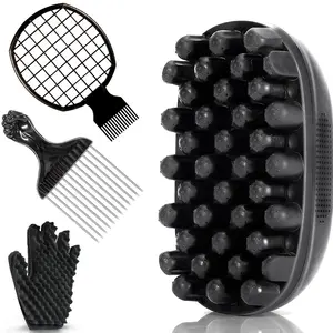 4 Pack Curl Sponge for Black Hair Dual-Head Design with Stainless Steel Needle Brush for Natural Curls Men Women Advanced Hair Styling Tool